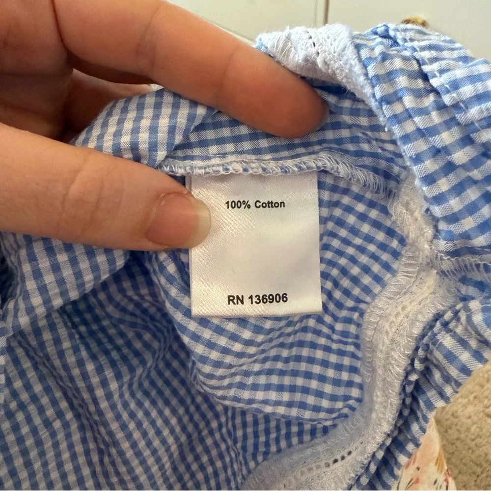 Les Petits Soleils Blue and White Gingham Collared Dress 12 Months